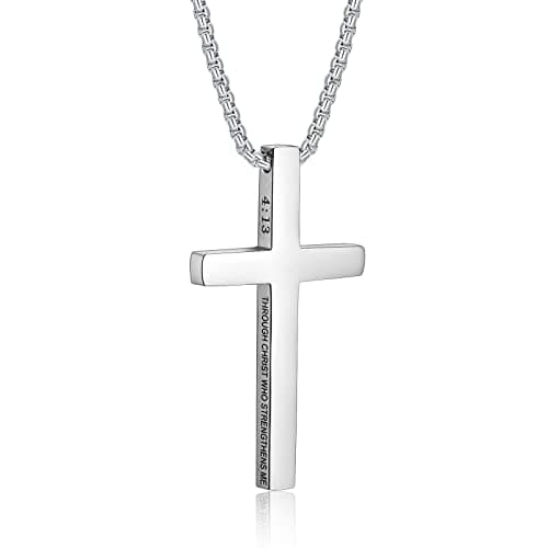 ZRAY Men's Inspirational Stainless Steel Cross Pendant Necklace 22+2inch Christian Jewelry