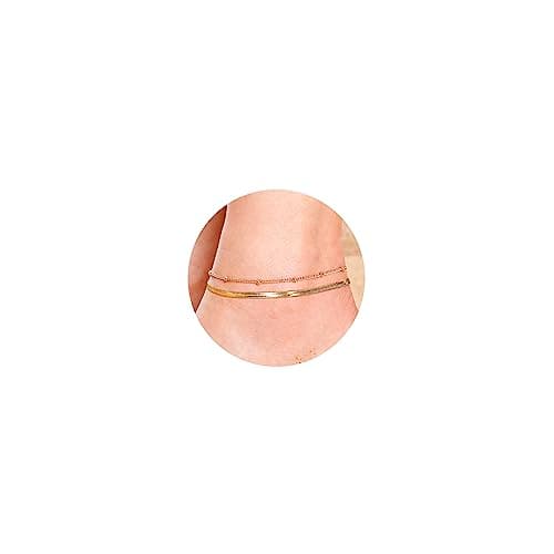 LANDOOK 14K Gold Plated Snake Chain Anklet for Women