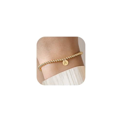 BAYLAY 14K Gold Plated Beaded Letter Bracelet for Women