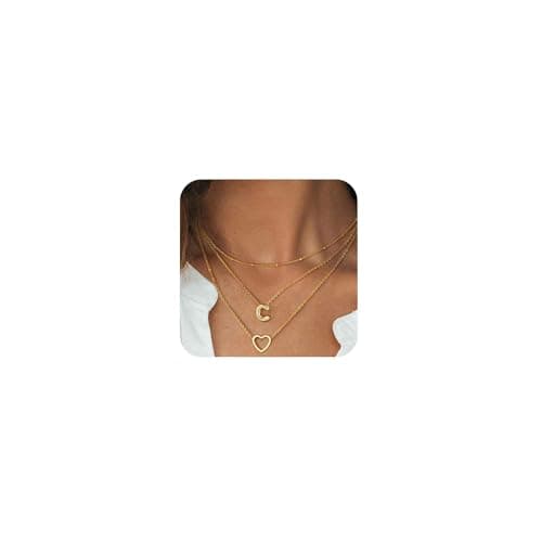 Coshilta Women's Trendy Heart Letter 14k Gold Plated Layered Necklace