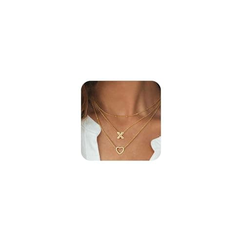 Coshilta Women's Trendy Heart Letter 14k Gold Plated Layered Necklace