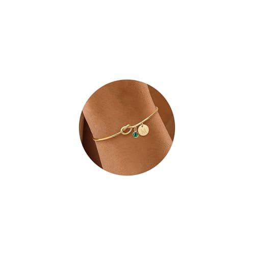 KAERUN 14K Gold Plated A-Z Initial Charm Birthstone Bracelet