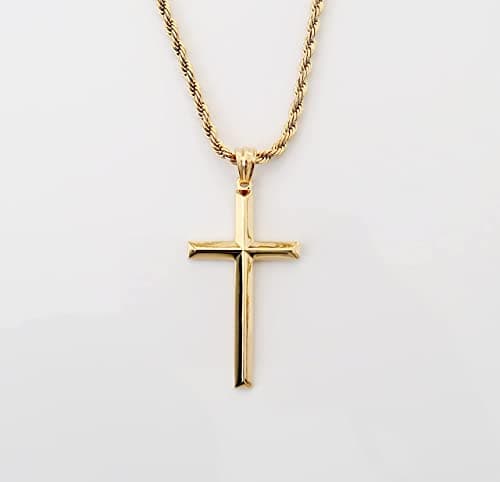 ADORATO 14K Gold Rope Chain Cross Pendant Necklace for MEN