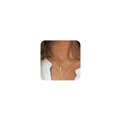 Coshilta Women's Trendy Heart Letter 14k Gold Plated Layered Necklace