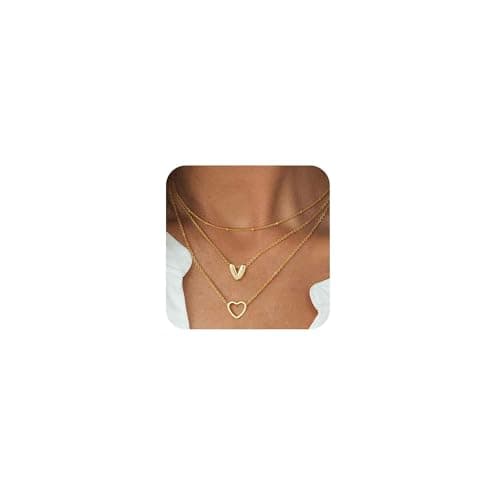 Coshilta Women's Trendy Heart Letter 14k Gold Plated Layered Necklace