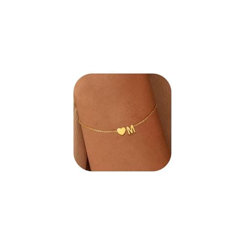 NOMOKOS Heart Initial Bracelets for Women - 18K Gold Plated Dainty A-Z Gifts