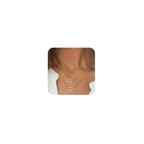 Coshilta Women's Trendy Heart Letter 14k Gold Plated Layered Necklace