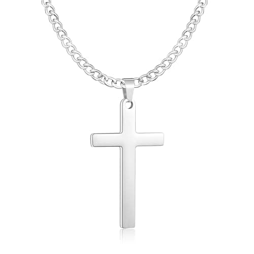 Txdvbls Men's Silver Stainless Steel Cross Pendant Necklace 18/20/22/24in