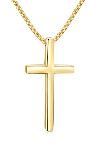 Fiusem Men's Silver/Gold/Black Cross Necklace, 2.5mm Chain, Stainless Steel Pendant, 16-24 Inch