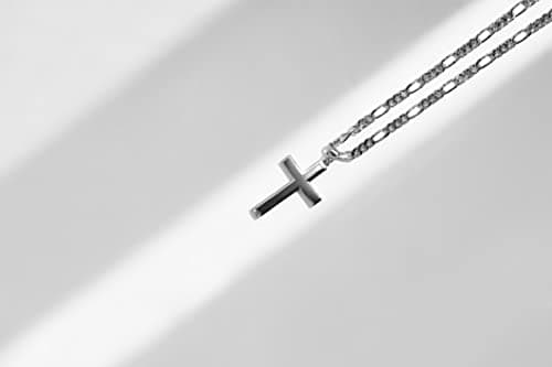Gerojery Men's 925 Sterling Silver Cross Necklace with Strong Figaro Chain, 14.8g, 22+2 Inches