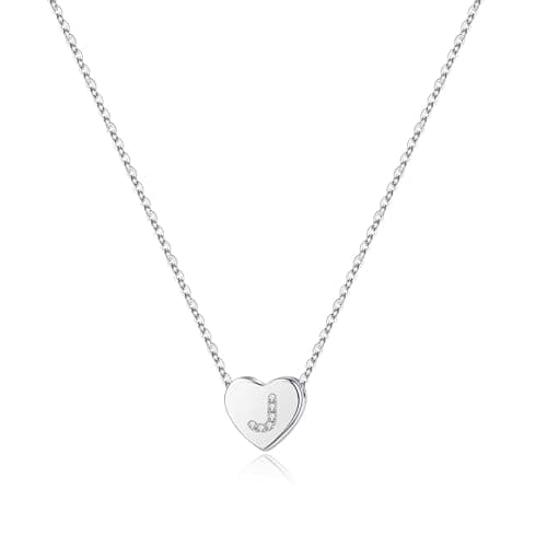 Mooham Initial Heart Cubic Zirconia Pendant Necklace for Women
