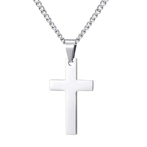 Bluelans 316L Stainless Steel Cross Pendant Necklace | Silver/Gold/Black Chain Easter Birthday Christmas Gifts