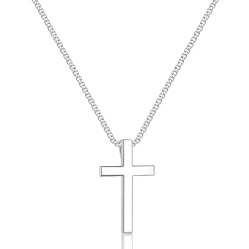 Ursteel 925 Sterling Silver Cross Pendant Necklace for Men, 18K Gold Tone Chain