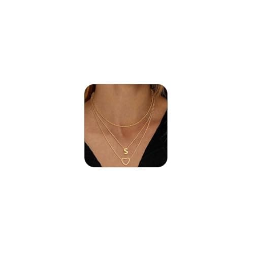 Coshilta Women's Trendy Heart Letter 14k Gold Plated Layered Necklace