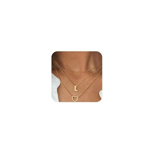Coshilta Women's Trendy Heart Letter 14k Gold Plated Layered Necklace