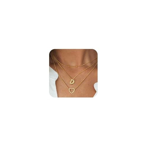 Coshilta Women's Trendy Heart Letter 14k Gold Plated Layered Necklace