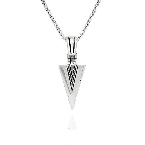 Baronyka Mens Arrowhead Pendant Necklace, Stainless Steel Chain