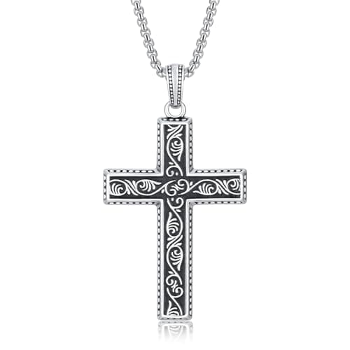 HEXALOVA Silver Cross Necklace for Men & Women Gothic Christian Jewelry