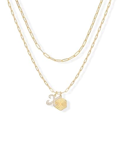 PavoI 14K Gold Plated Hexagon Initial Pendant Layered Necklace for Women | Paperclip Chain