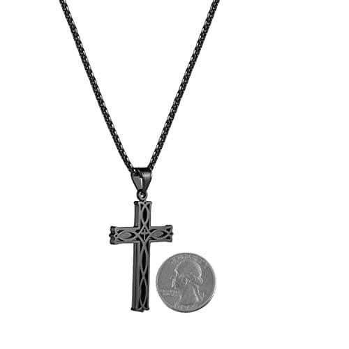 HZMAN Men's Stainless Steel Infinity Celtic Cross Pendant Necklace, 22+2" Chain