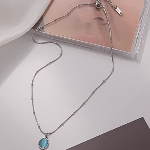 Jude Jewelers Stainless Steel Oval Created Moonstone Statement Necklace