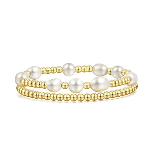 Badu Gold Baroque Pearl Beaded Stretch Bracelet for Women