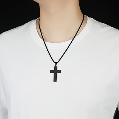 HattiDoris American Flag Cross Necklace for Men Stainless Steel Chain Inspirational Jewelry