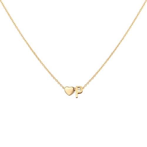 Glimmerst Heart Initial Necklace - Personalized 18K Gold Plated Stainless Steel
