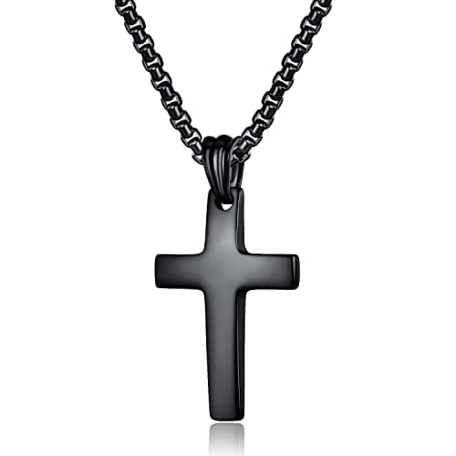 Black Gold Silver Cross Necklace for Boys & Men, Religious Jewelry Gifts