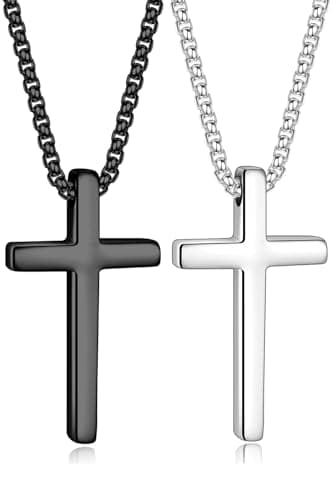 Yooblue Men's Silver Black Gold Cross Necklace 16-30 Inches