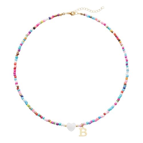 Seensea Colorful Rainbow Initial Beaded Choker for Women