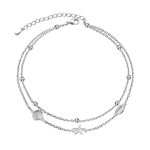 Flyow Sterling Silver Heart Charm Adjustable Anklet for Women