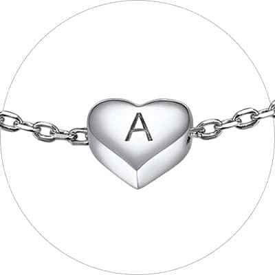 Chic Personalized 925 Sterling Silver Heart Initial Bracelet for Women(with Gift Box)
