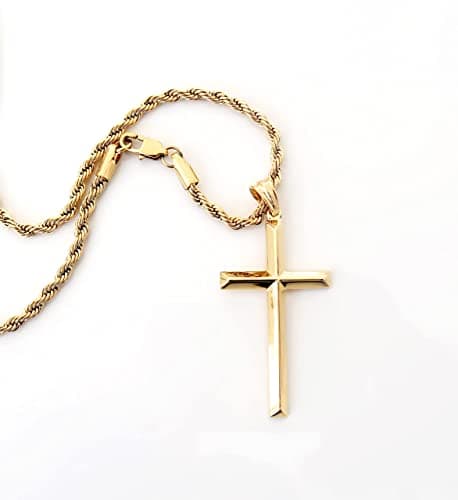 ADORATO 14K Gold Rope Chain Cross Pendant Necklace for MEN