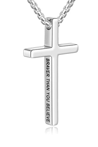 Fiusem Men's Inspirational Bible Verse Stainless Steel Cross Necklace