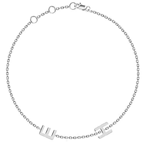 JEWEE Diamond Personalized Sideways Initial Bracelet - Custom Letter Gift for Her