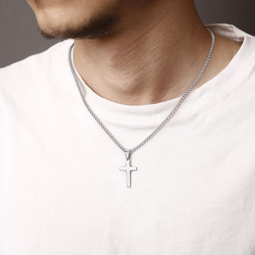 Yooblue Men's Silver Black Gold Stainless Steel Cross Necklace 2Pcs/3Pcs