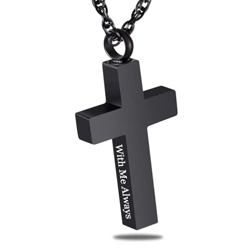 Stainless Steel Cremation Cross Necklace for Ashes Hold With Me Always