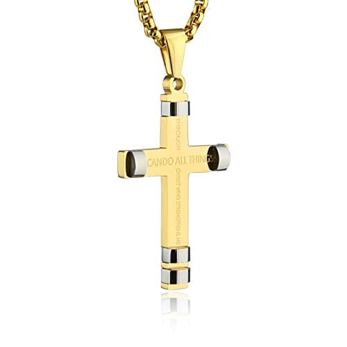 HZMAN Philippians 4:13 Strength Pendant Stainless Steel Necklace, 3 Colors