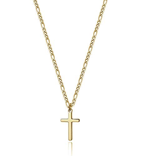 Joxevyia 14K Gold Filled Cross Necklace Figaro Chain Simple Faith Gift