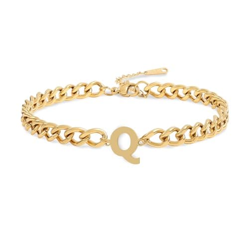Jwicklirrng Men's 18K Gold Plated Letter Charm Bracelet A-ZAdjustable Cuban Chain for Boyfriend or Father