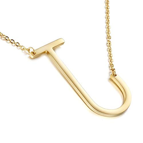 MOMOL Sideways Initial Necklace - Large 18K Gold Plated Stainless Steel Pendant for Women