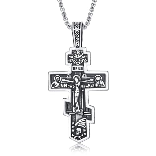 HEXALOVA Silver Cross Necklace for Men & Women Gothic Christian Jewelry