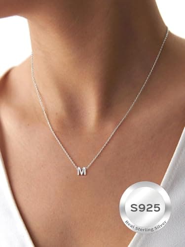 Chic Silver 925 Sterling Initial Necklace for Women, Personalized Gift (with Box)