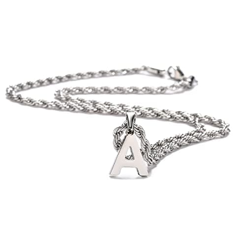 Men's Figaro Twist Initial Pendant Necklace with Rope Chain JewelryGraduation & Birthday Gift