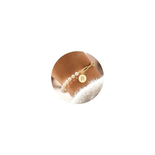 Turandoss Personalized Gold Initial Charm Pearl Bracelets for Girls & Teen Bridesmaids