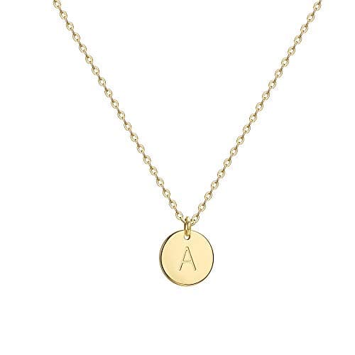 Valloey Rover 14K Gold Plated Women's Personalized Initial Necklace Round Coin Pendant