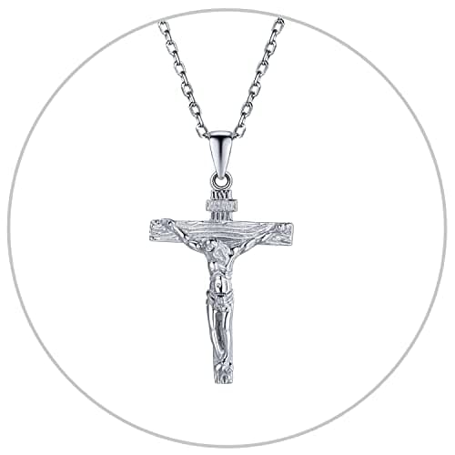 Antique U7 Men's Crucifix Necklace, 18K Gold Tone & Stainless Steel, 22" Chain, Gift Packed