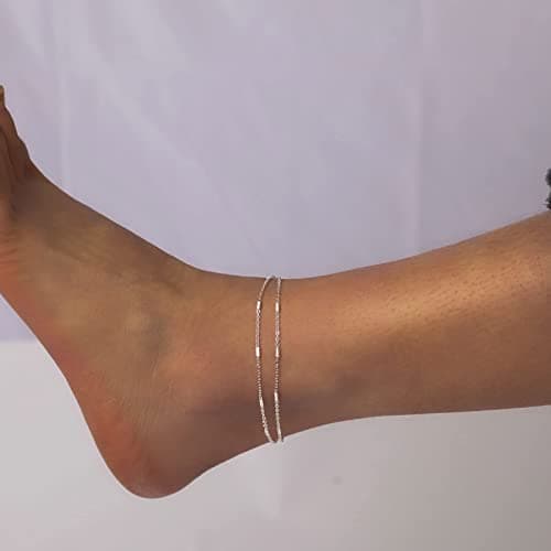 JECOMY 14K Gold Plated Silver Anklet with Pearl CZ Hearts