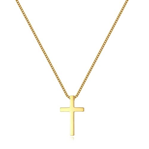 Black Gold Silver Cross Necklace for Boys & Men, Religious Jewelry Gifts